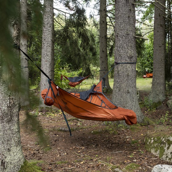 Hängmatta i skogen.