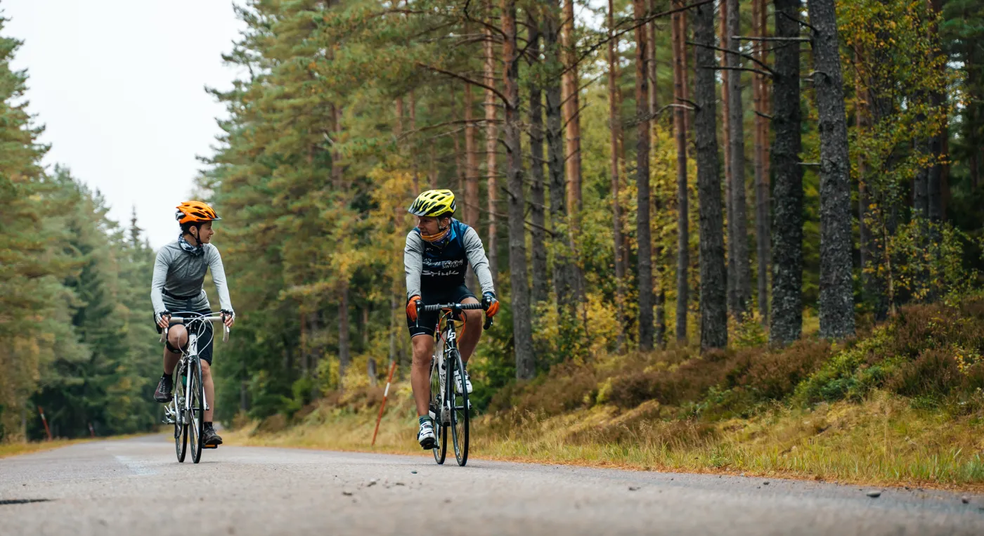 Några personer som cyklar längs en väg.